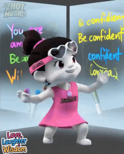 A Cartoon Character With The Words Love Laughter Wisdom On The Bottom Right GIF