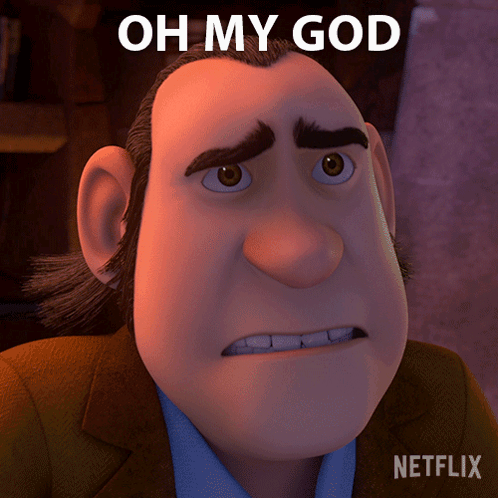A Cartoon Character With The Words Oh My God Written Above Him GIF