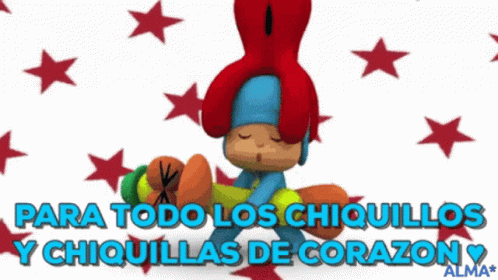 A Cartoon Character With The Words Para Todo Los Chiquillos Y Chiquillas De Corazon On The Bottom GIF