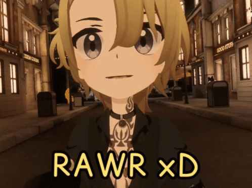 a cartoon character with the words rawr xd on the bottom right