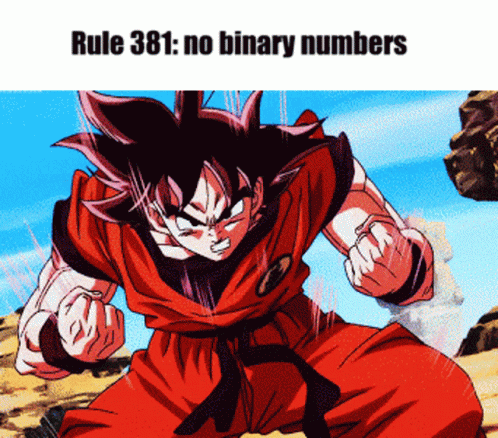 A Cartoon Character With The Words Rule 381 No Binary Numbers On The Bottom GIF
