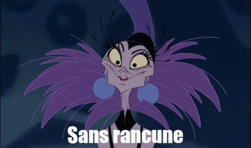 A Cartoon Character With The Words Sans Rancune Written Below Her GIF