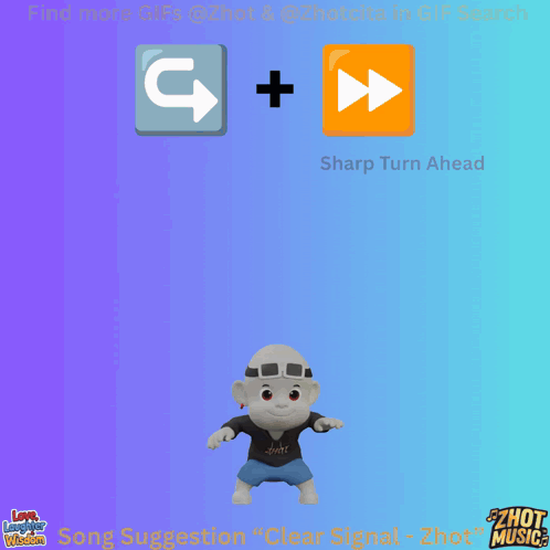 A Cartoon Character With The Words Sharp Turn Ahead On The Top GIF