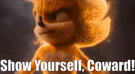 A Cartoon Character With The Words Show Yourself Coward On The Bottom GIF