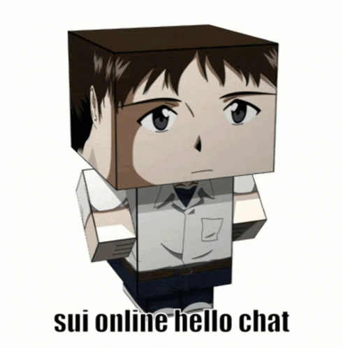 A Cartoon Character With The Words Sui Online Hello Chat On The Bottom Right GIF