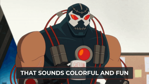 A Cartoon Character With The Words That Sounds Colorful And Fun Behind Him GIF