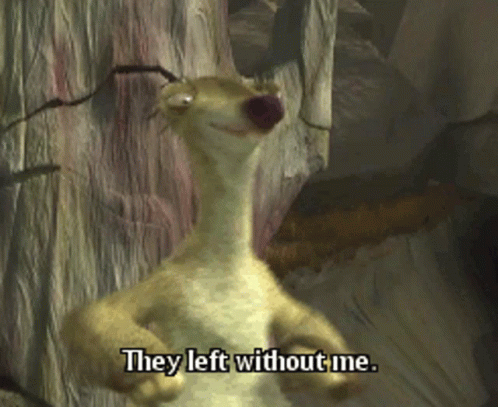 A Cartoon Character With The Words They Left Without Me On It GIF
