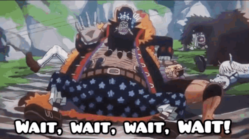 A Cartoon Character With The Words Wait Wait Wait Wait Written On It GIF