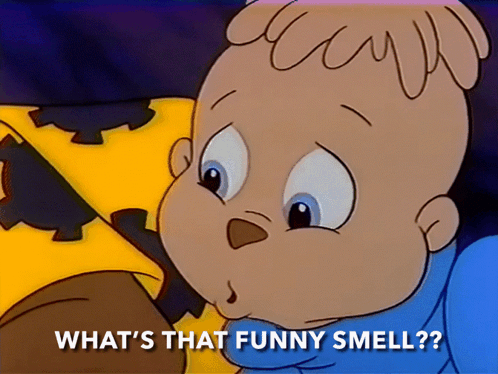 A Cartoon Character With The Words What 'S That Funny Smell GIF