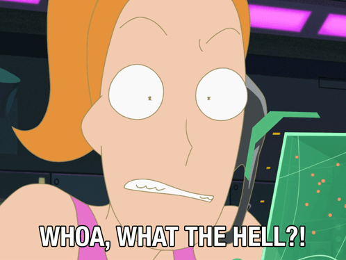 A Cartoon Character With The Words Whoa What The Hell Written Below Her GIF