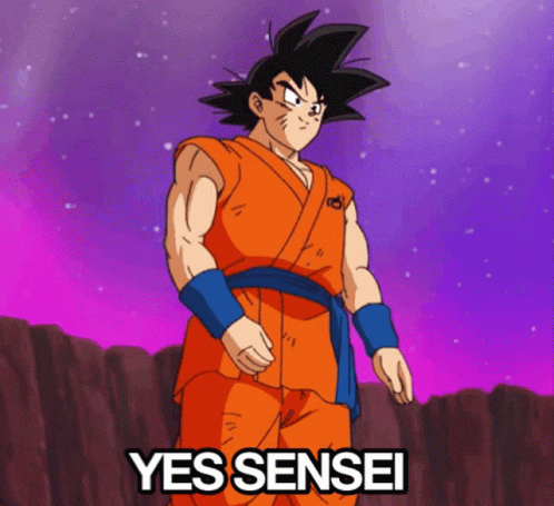 A Cartoon Character With The Words Yes Sensei On The Bottom GIF