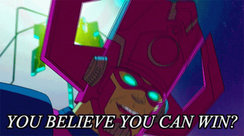 A Cartoon Character With The Words " You Believe You Can Win " On The Bottom GIF