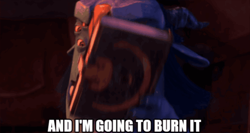 A Cartoon Character With Three Eyes And The Words And I 'M Going To Burn It GIF
