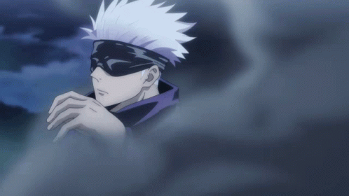 A Cartoon Character With White Hair And A Black Eye Mask GIF