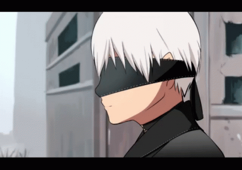 A Cartoon Character With White Hair And A Black Mask GIF