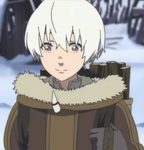 A Cartoon Character With White Hair And A Brown Jacket GIF