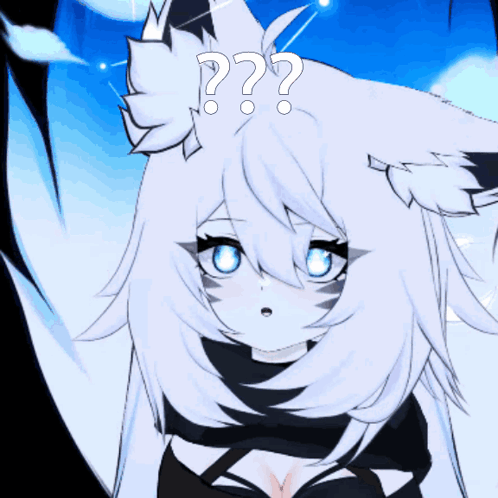 A Cartoon Character With White Hair And A Question Mark Above Her Head GIF