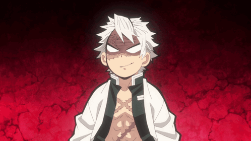 A Cartoon Character With White Hair And A Red Background Is Making A Funny Face GIF