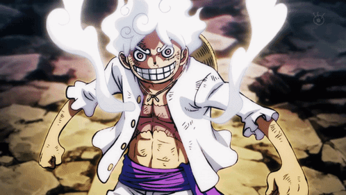 A Cartoon Character With White Hair And A Straw Hat Is Smiling GIF