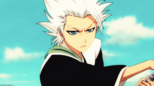 A Cartoon Character With White Hair And Blue Eyes Is Holding A Sword And Has The Hashtag Teribleach On The Bottom Right GIF