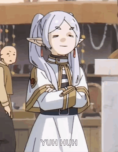 A Cartoon Character With White Hair And Ears Is Standing With Her Arms Crossed And Says Yuh Huh . GIF