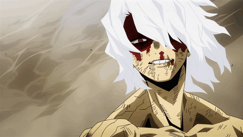A Cartoon Character With White Hair And Red Eyes GIF