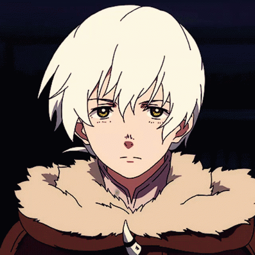 A Cartoon Character With White Hair And Yellow Eyes GIF
