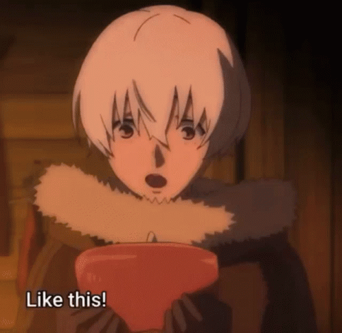 A Cartoon Character With White Hair Is Holding A Red Object And Says Like This GIF