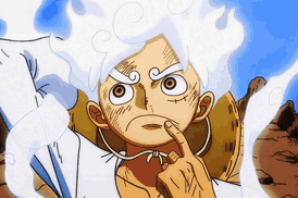A Cartoon Character With White Hair Is Making A Face With His Finger On His Chin GIF