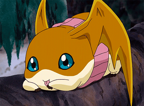 A Cartoon Character With Wings And A Pink Sweater Is Laying On A Rock GIF
