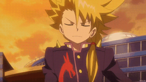 A Cartoon Character With Yellow Hair And A Purple Jacket GIF