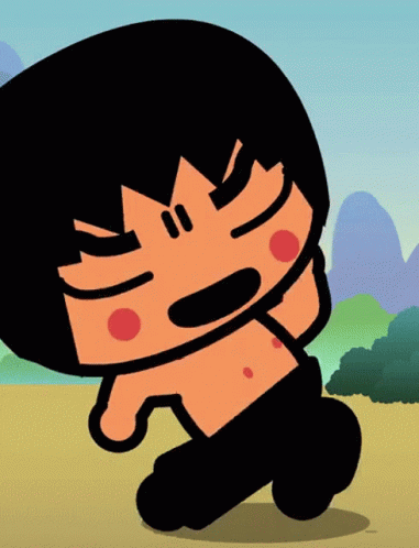 A Cartoon Character Without A Shirt Is Smiling GIF