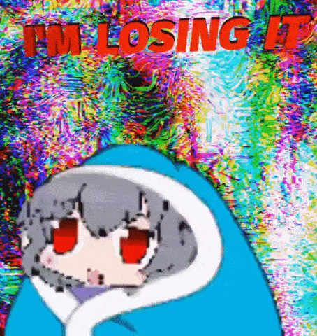 a cartoon character wrapped in a blue blanket with the words `` i 'm losing it '' written on it .
