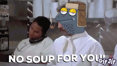 A Cartoon Chef Says No Soup For You In A Kitchen GIF