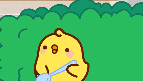 A Cartoon Chicken Is Holding A Blue Spoon In Its Beak GIF