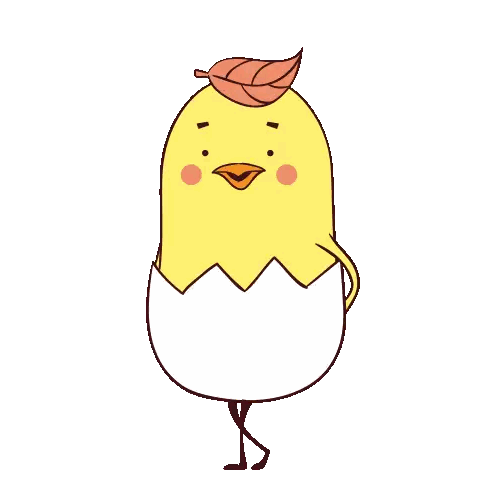 a cartoon chicken is holding a leaf in its beak .