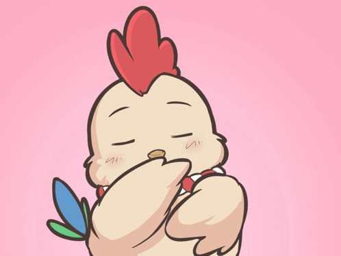 A Cartoon Chicken With A Red Crest Is Covering Its Mouth With Its Wing GIF