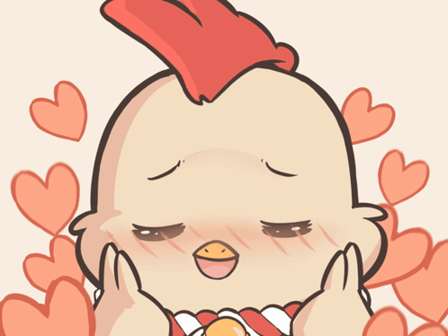 A Cartoon Chicken With Hearts Surrounding It GIF
