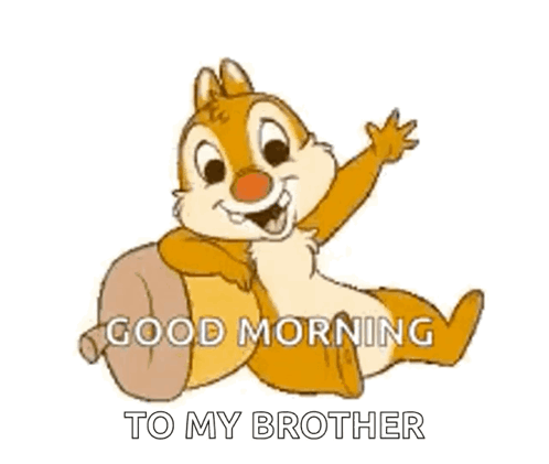 A Cartoon Chipmunk Is Sitting On A Nut And Says Good Morning To My Brother GIF