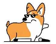 a cartoon corgi dog wearing sunglasses is holding a microphone .
