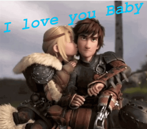 A Cartoon Couple Kissing With The Words I Love You Baby GIF