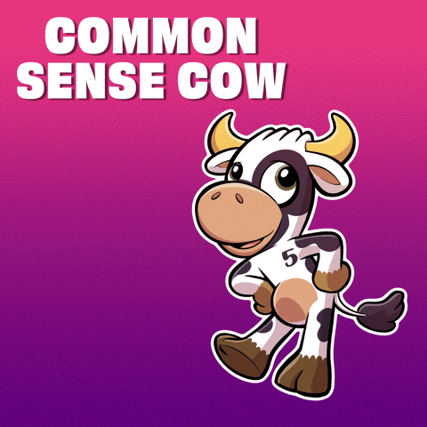 A Cartoon Cow With The Words Common Sense Cow Behind It GIF
