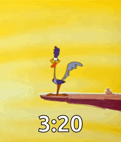 A Cartoon Coyote Is Standing On A Cliff With The Time 3:20 GIF
