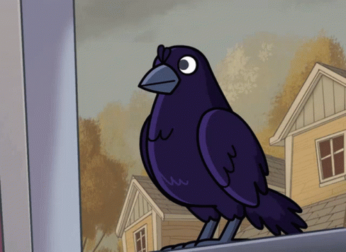 A Cartoon Crow Is Standing On A Window Sill GIF