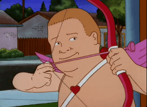 A Cartoon Cupid With A Bow And Arrow In His Hand GIF