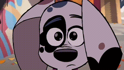 A Cartoon Dalmatian Dog With Big Eyes Is Looking At The Camera With A Surprised Look On His Face . GIF