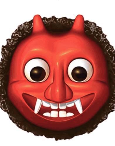 A Cartoon Devil Face With Big Eyes And Fangs GIF