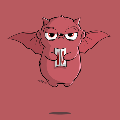 A Cartoon Devil Is Holding Up A Sign That Says No GIF