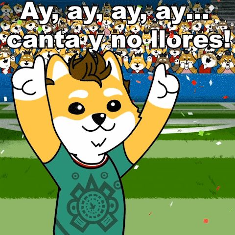 a cartoon dog giving a thumbs up in front of a crowd that says ay ay ay ay canta y no llores