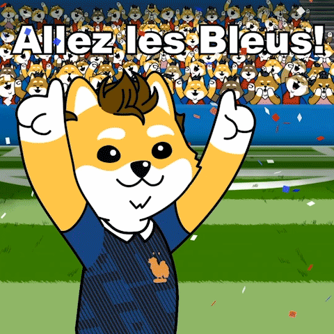 a cartoon dog giving a thumbs up with the words allez les bleus behind him